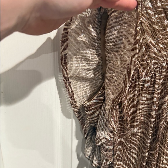 BiBi Brown and White sequin Zebra Print Blouse - Picture 5 of 7